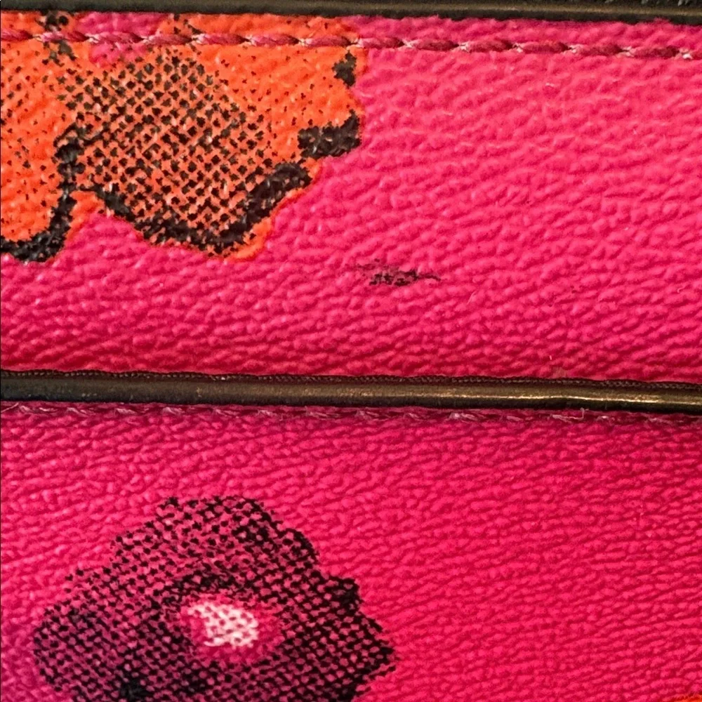 Coach long wallet  Zip-Around Wallet hot pink floral/white black orange coated c
